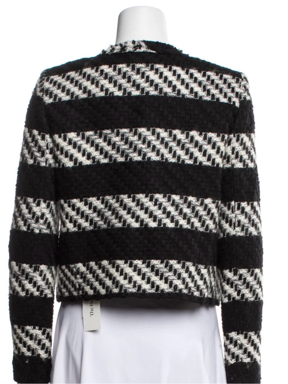 Alice + Olivia Landon Striped Tweed Cropped Jacket B&W M/8 - Picture 4 of 15